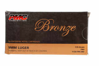 PMC Bronze 9mm Full Metal Jacket Ammo comes in a box of 50 rounds
